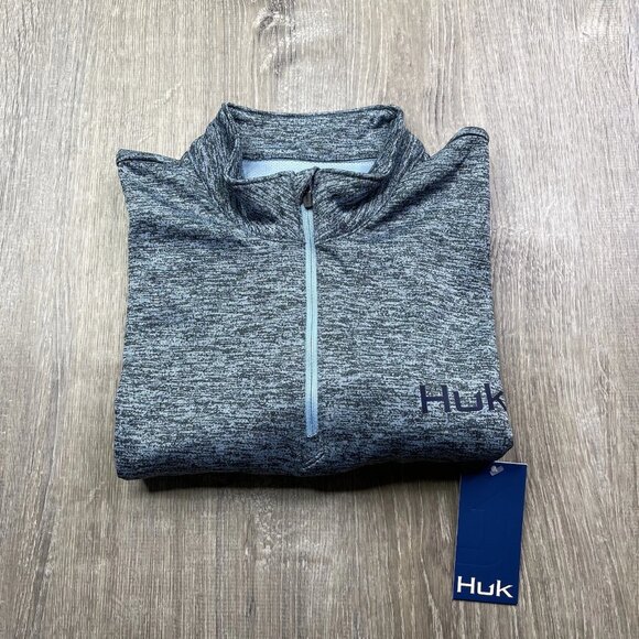 HUK Icon X Coldfront 1/4 Zip Wind Water Resistant Shirt Grey Men's Size S NEW - Picture 1 of 11